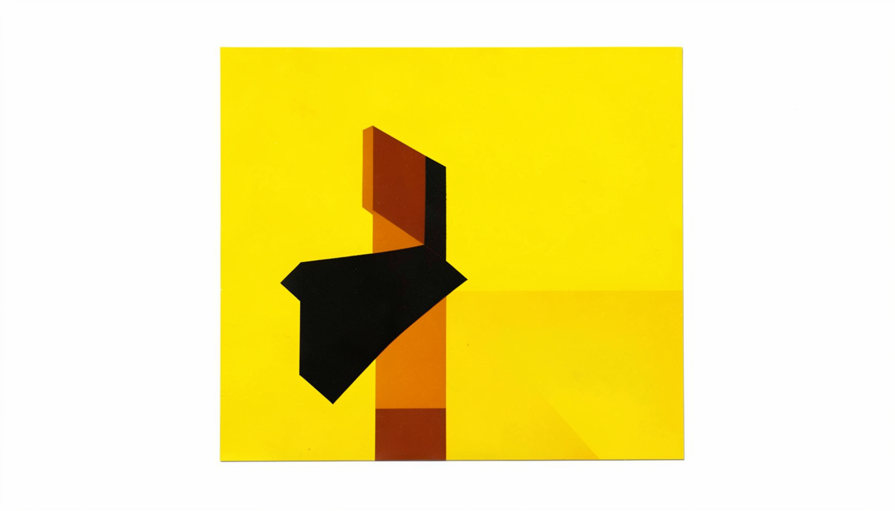 A matte gouache poster painting of abstract partner logo marks in black, mustard yellow, and deep orange on a white background, clean geometric shapes, corporate yet bold